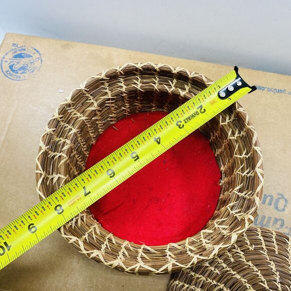Hand Woven Deep Trinkets Red Inside Whatnots Keys Decorative Basket Shelf Desk - Picture 9 of 10